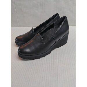 Vionic Willa Wedge Slip On Loafers Black Leather Comfort Shoes Size 6.5